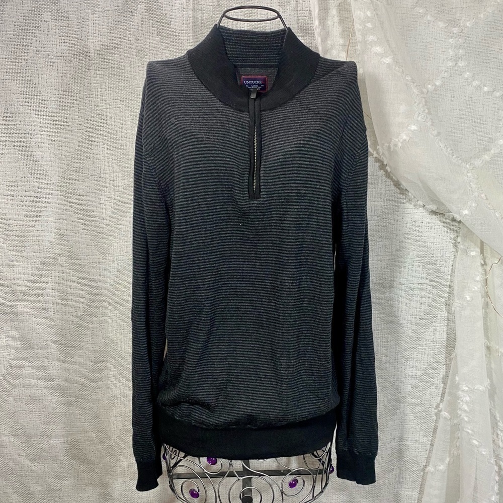 Untuckit 100% Merino wool 3/4 zip striped knit sweater size L